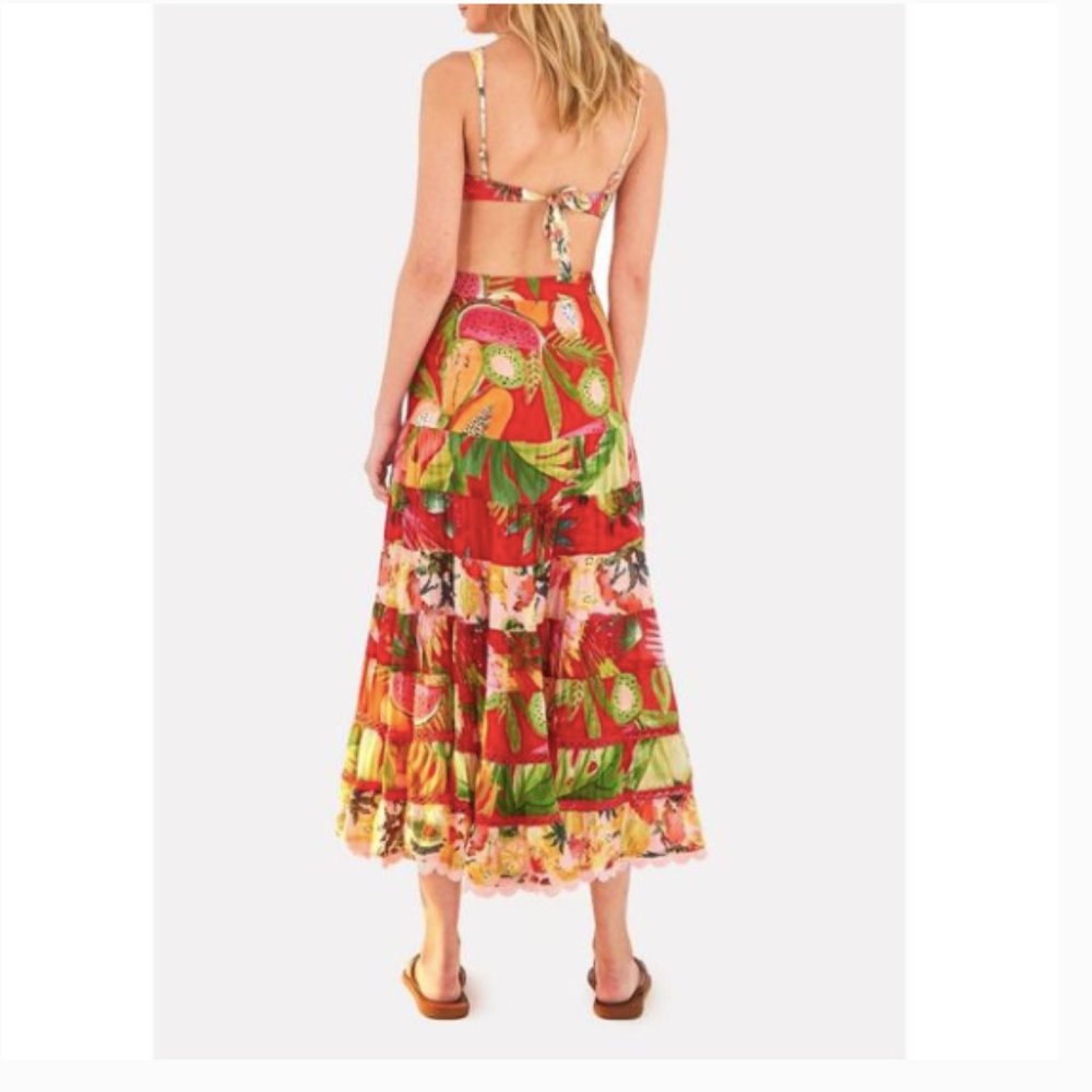 NWT Farm Rio Macaw Tropical Fruit Tiered Maxi Skirt Size Medium - Picture 8 of 8